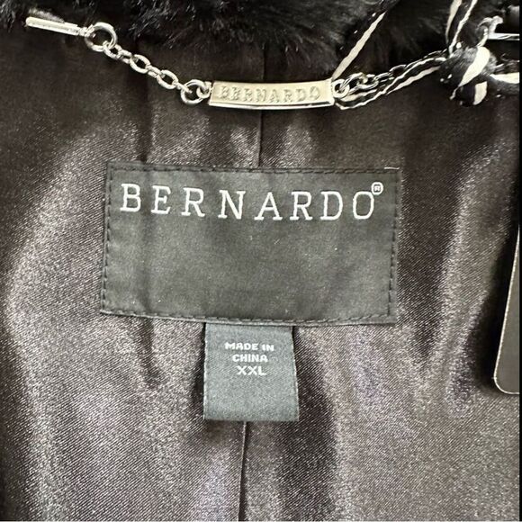 Bernardo Faux Fur Black Cropped Velvet Jacket Shawl Spread Collar Grooved - Picture 4 of 12